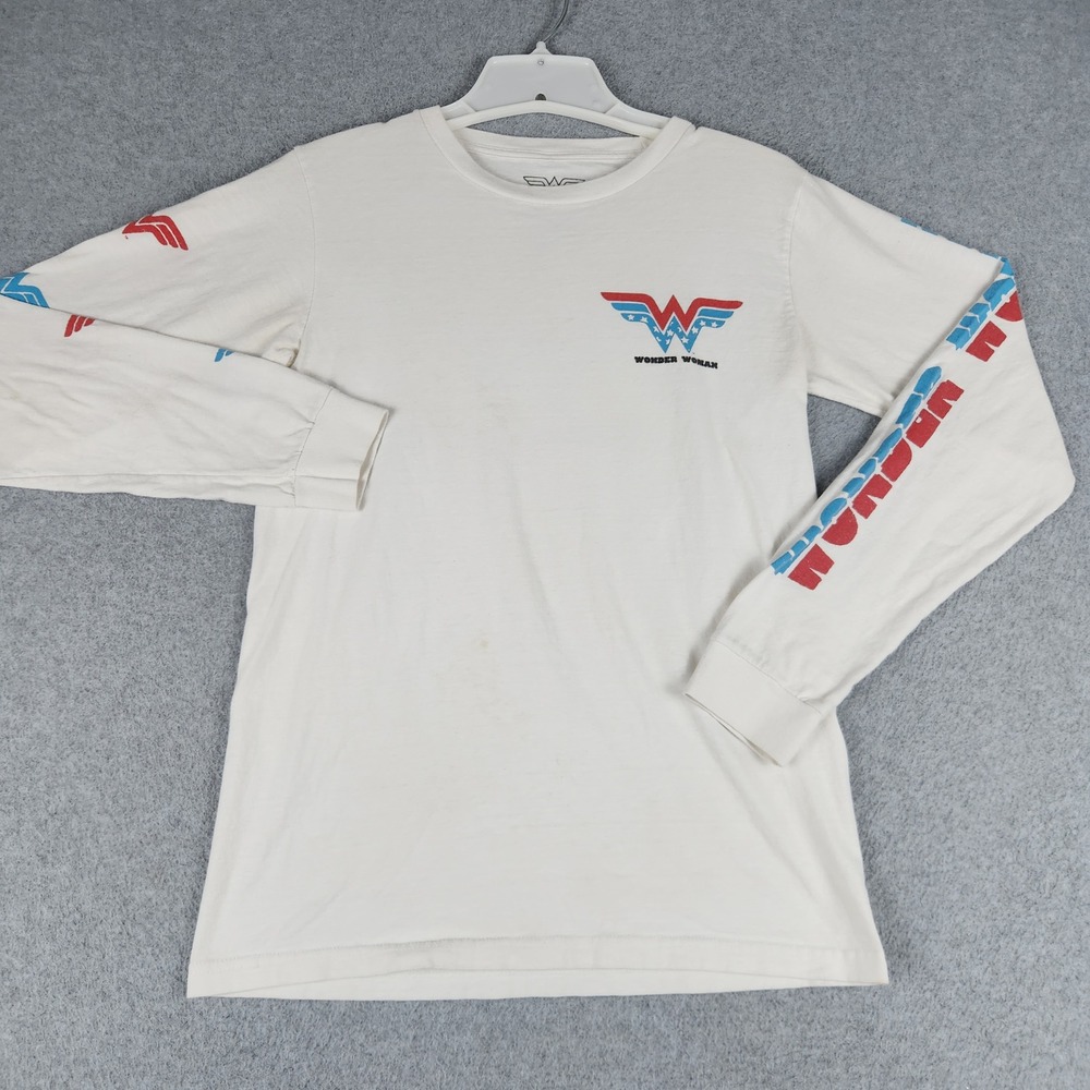 Wonder Woman T-Shirt Women XS White DC Comics Graphic Logo Long Sleeve Crew Neck